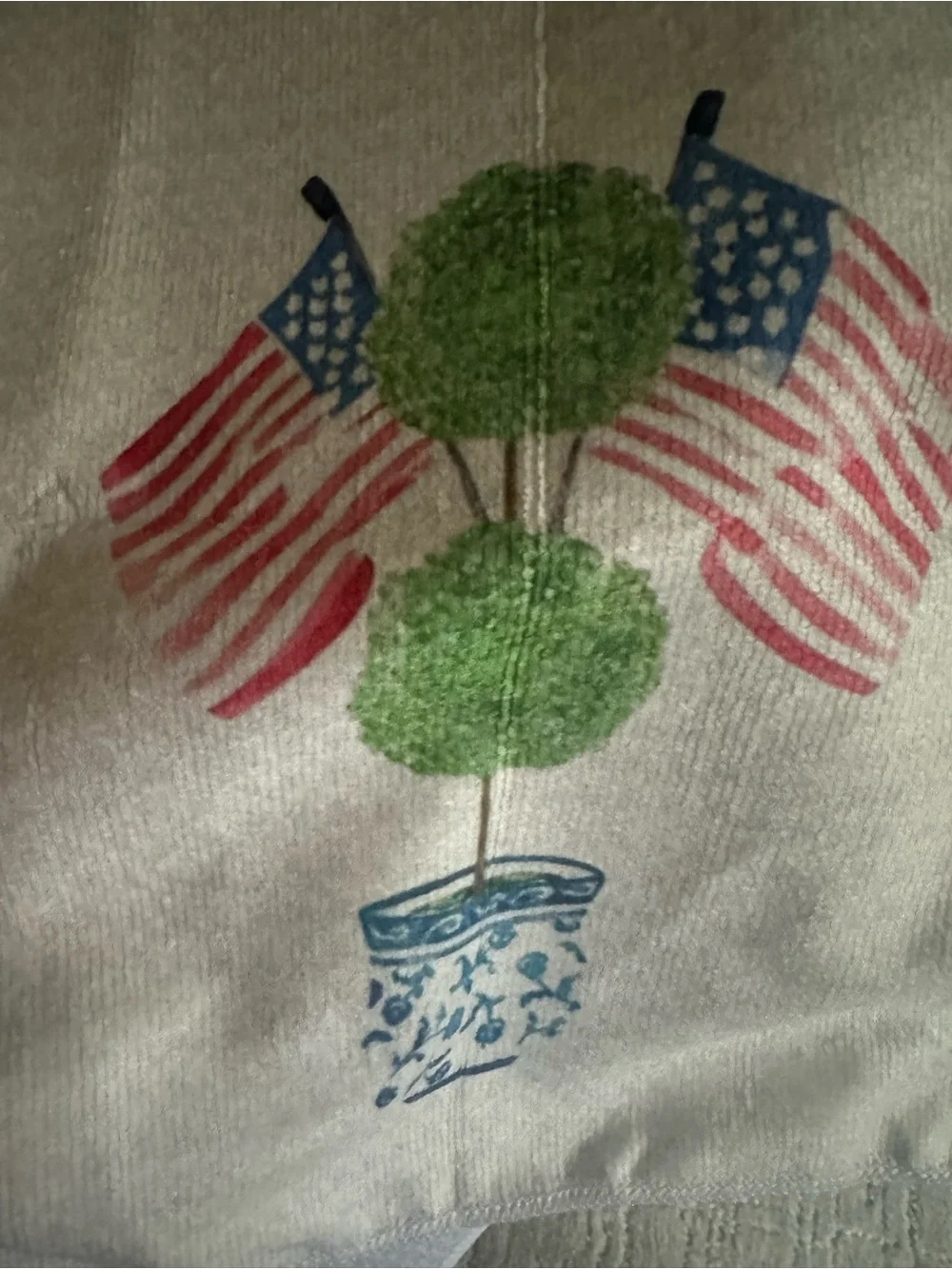 Patriotic Topiary Graphic kitchen towel Green, Red, Blue, new